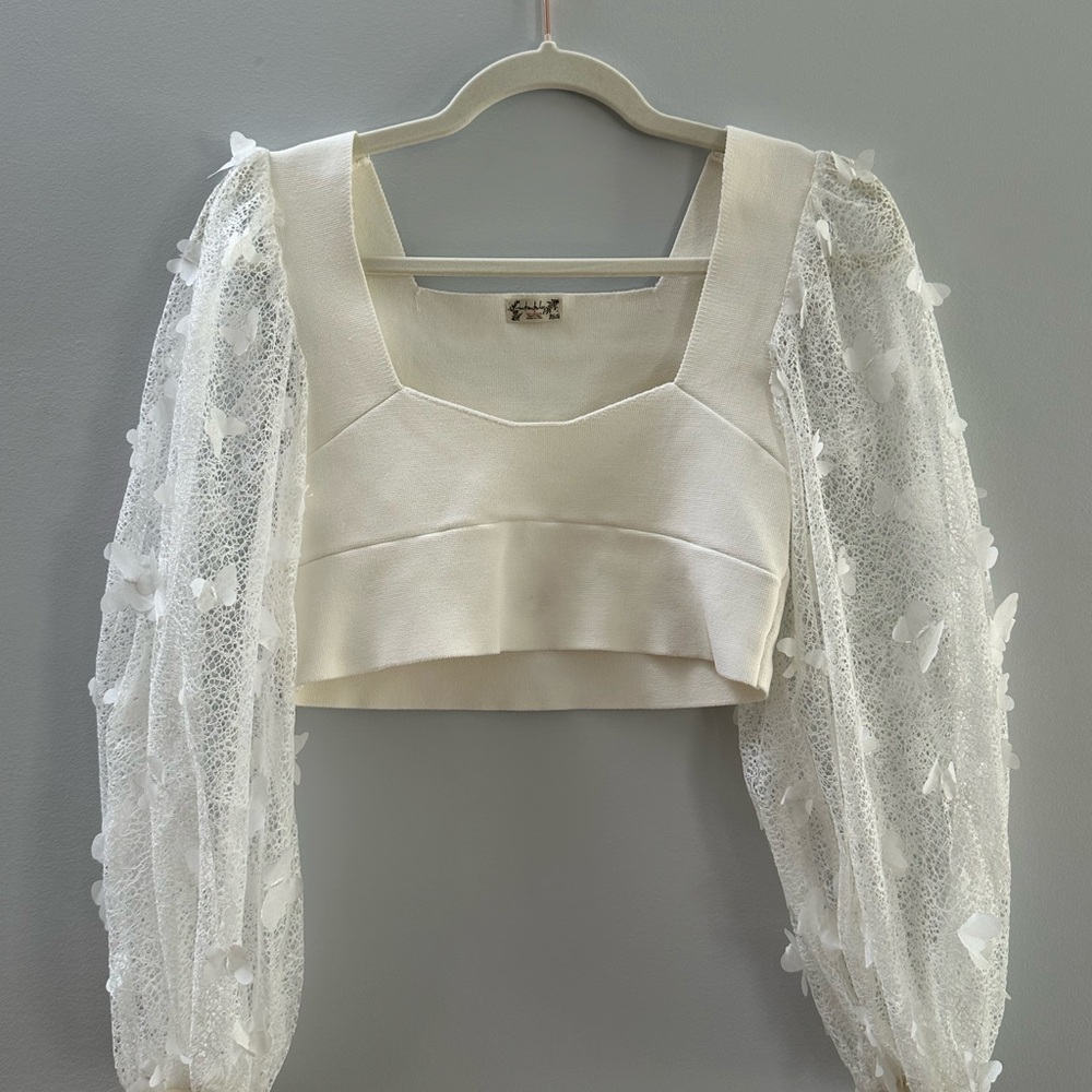 Free People Cream Lace Sleeve Blouse